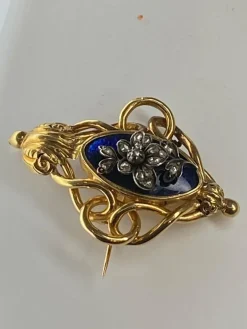 Boucles d’oreilles/broche email, diamants