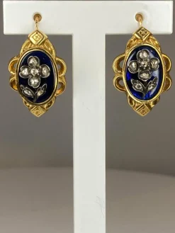 Boucles d’oreilles/broche email, diamants