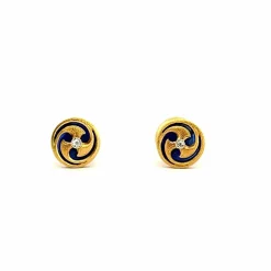 Bouton de manchette vintage en or émail et diamants
