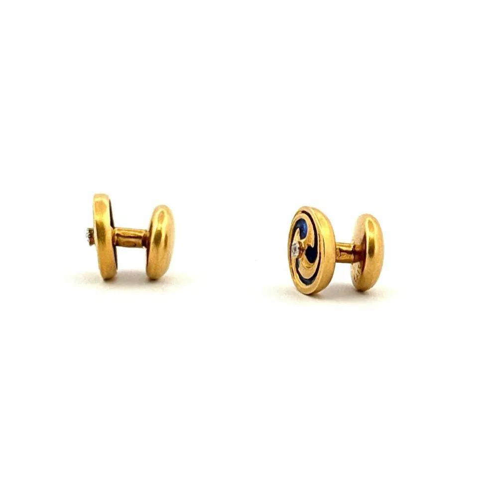 Bouton de manchette vintage en or émail et diamants