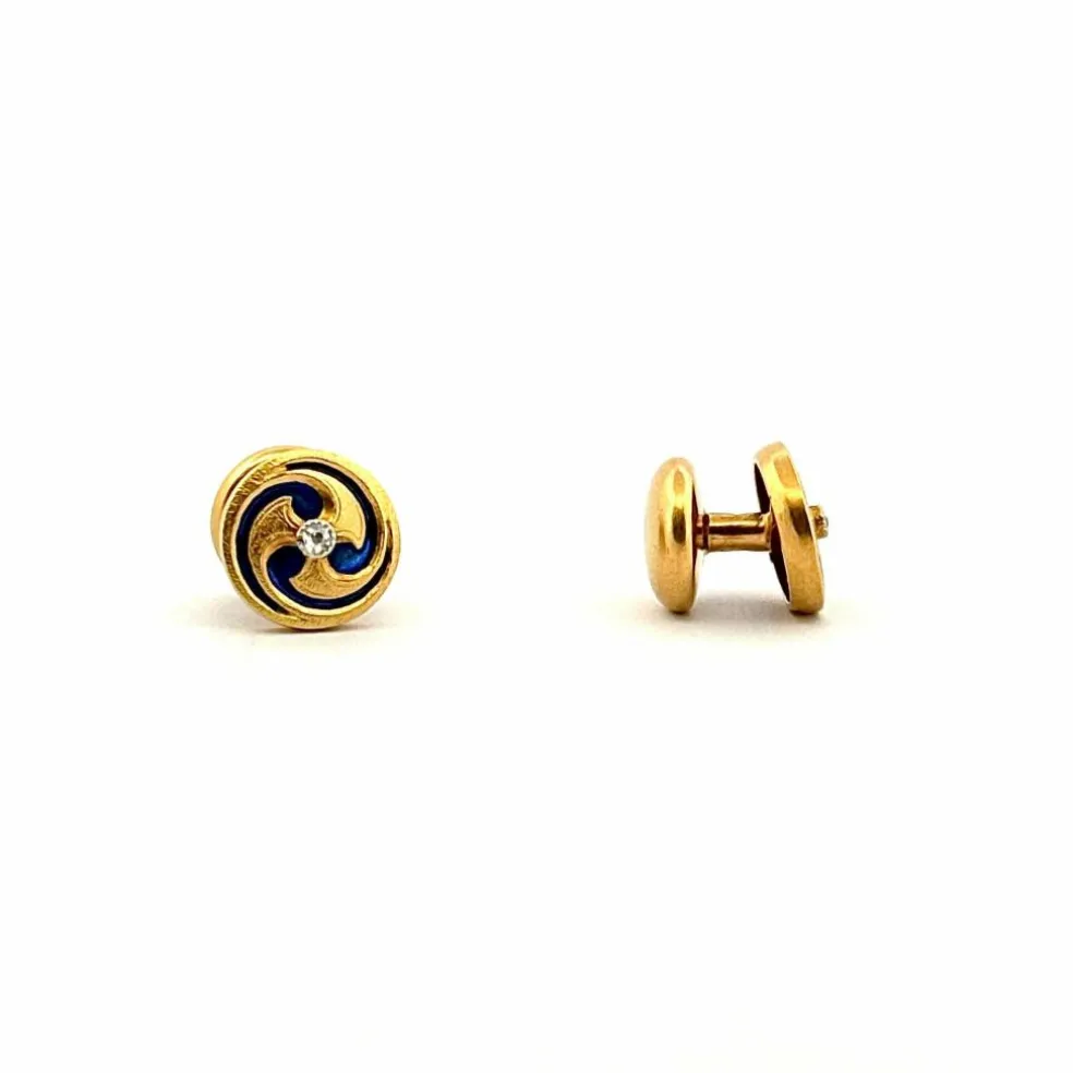 Bouton de manchette vintage en or émail et diamants