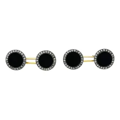 Boutons de manchette 1910 en or, argent, onyx et diamants.