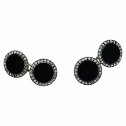 Boutons de manchette 1910 en or, argent, onyx et diamants.