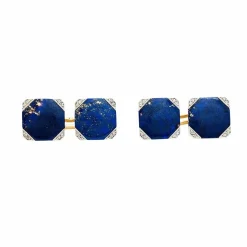 Boutons de manchette Art Déco en or rose, platine, diamants et lapis lazuli.