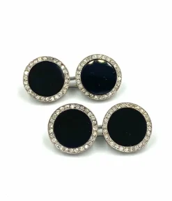 Boutons de manchette Art Déco, or blanc, onyx et diamants.