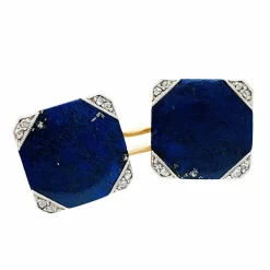 Boutons de manchette Art Déco en or rose, platine, diamants et lapis lazuli.