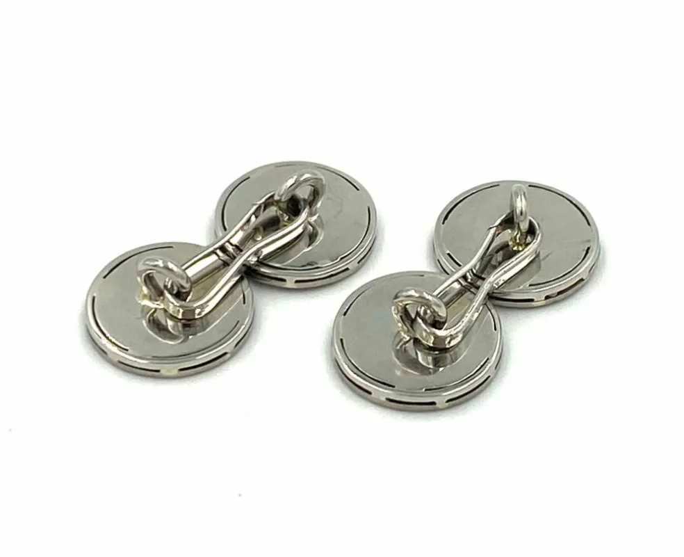 Boutons de manchette Art Déco, or blanc, onyx et diamants.