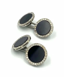 Boutons de manchette Art Déco, or blanc, onyx et diamants.