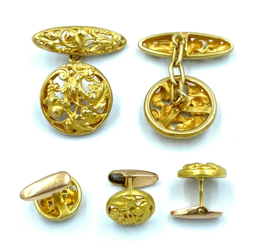 Boutons de manchette Art Nouveau or jaune