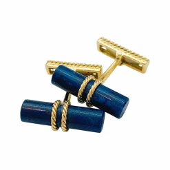 Boutons de manchette bâtonnets en or jaune et lapis lazuli.