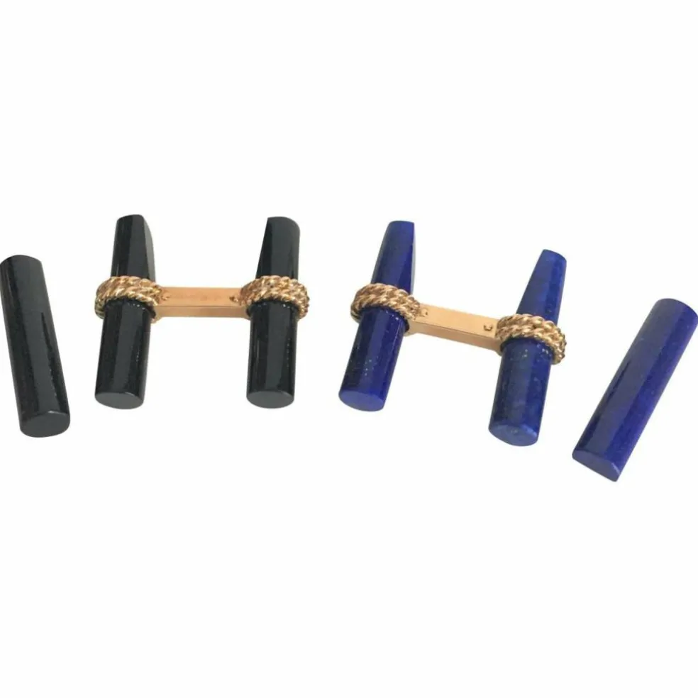 Boutons de manchette bâtonnets onyx et lapis
