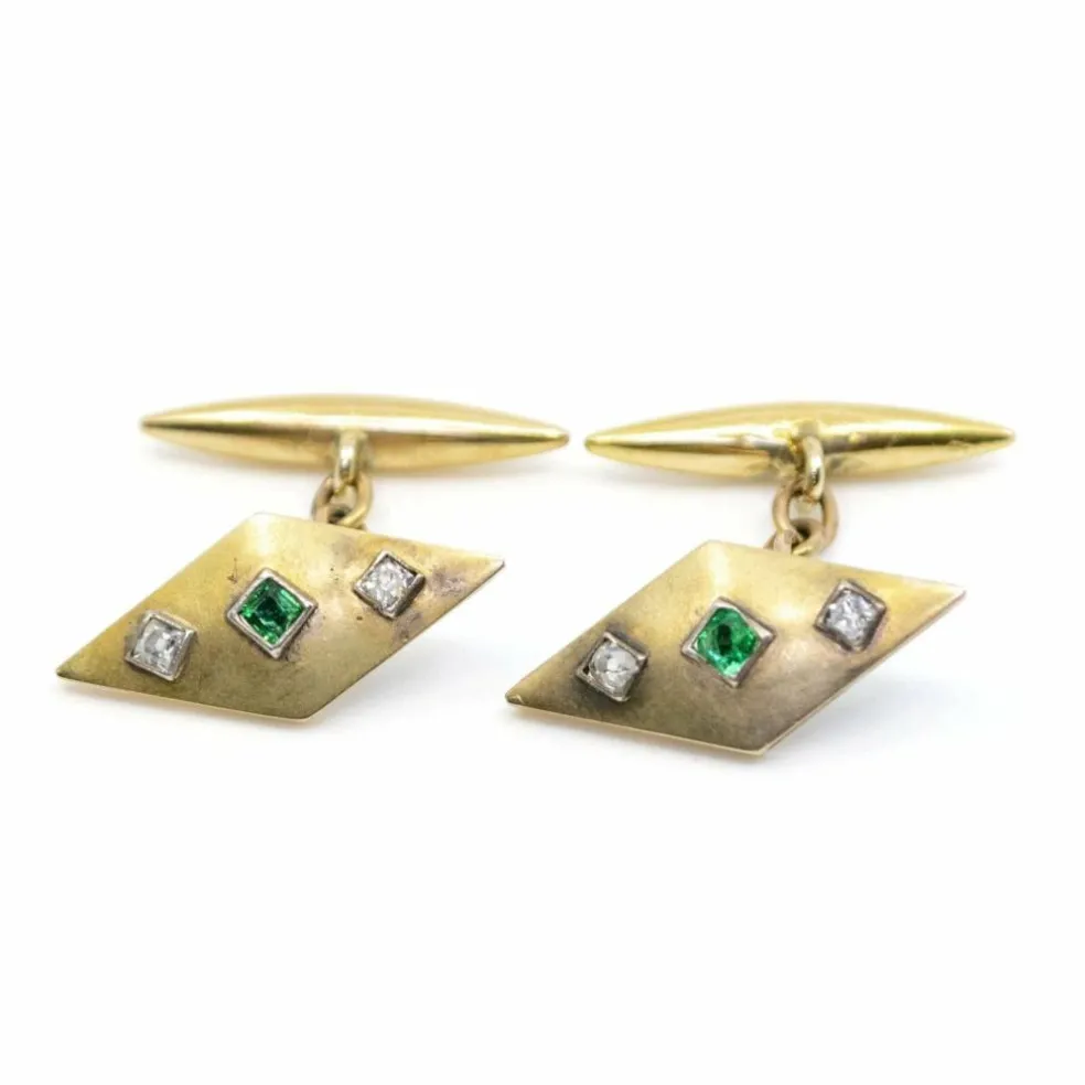 Boutons de manchette diamants, émeraudes