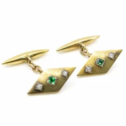 Boutons de manchette diamants, émeraudes