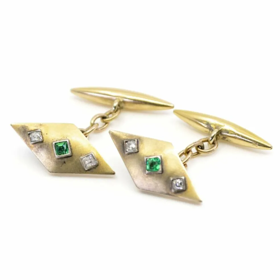 Boutons de manchette diamants, émeraudes