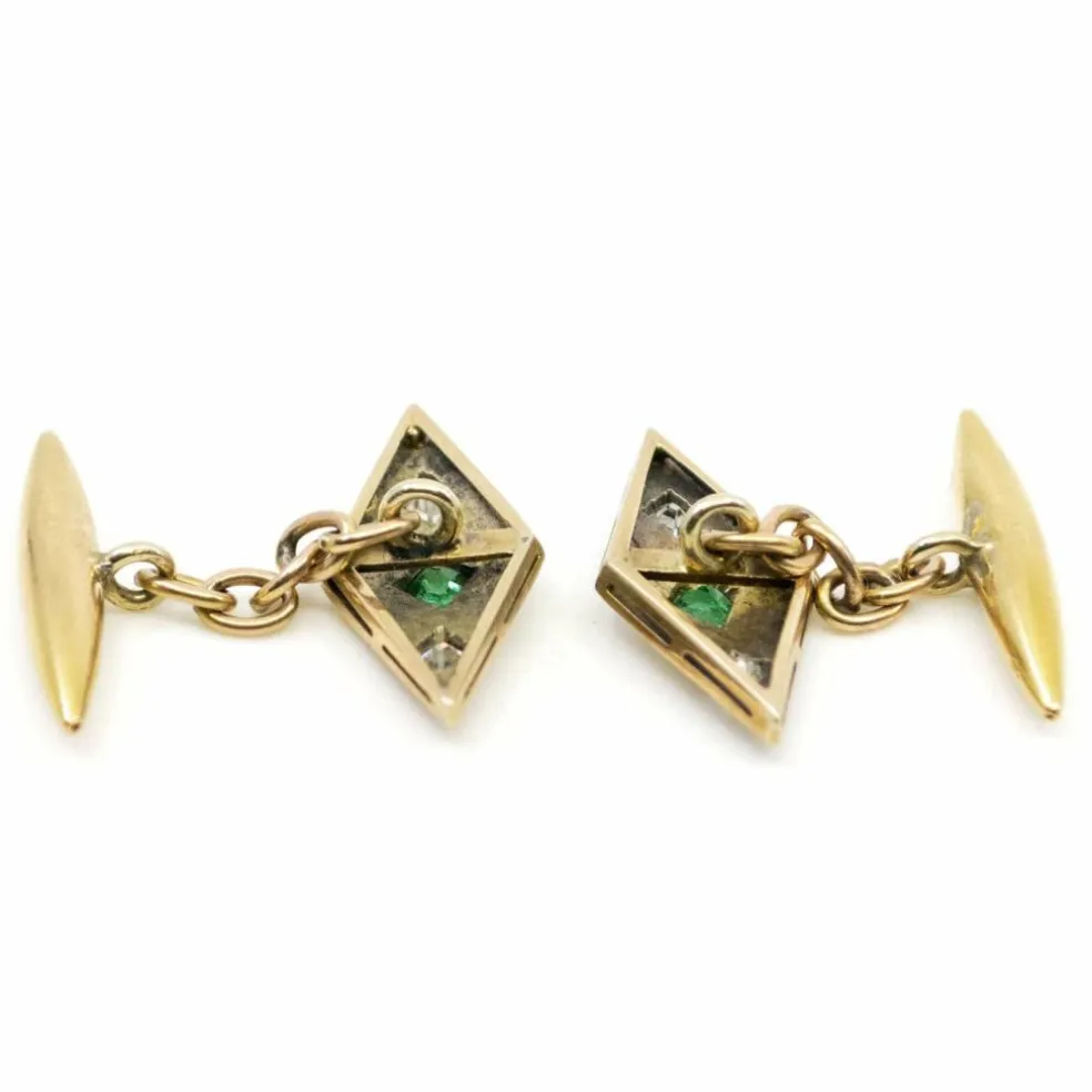 Boutons de manchette diamants, émeraudes