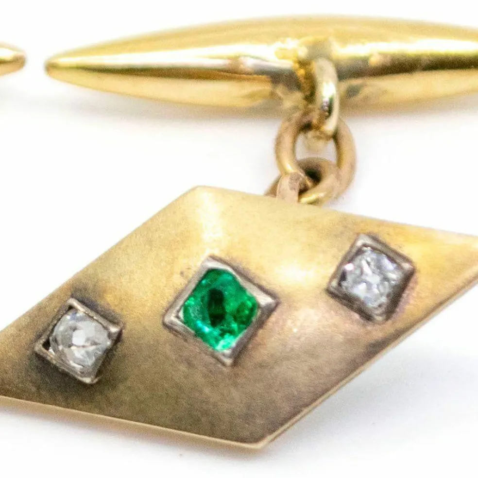 Boutons de manchette diamants, émeraudes