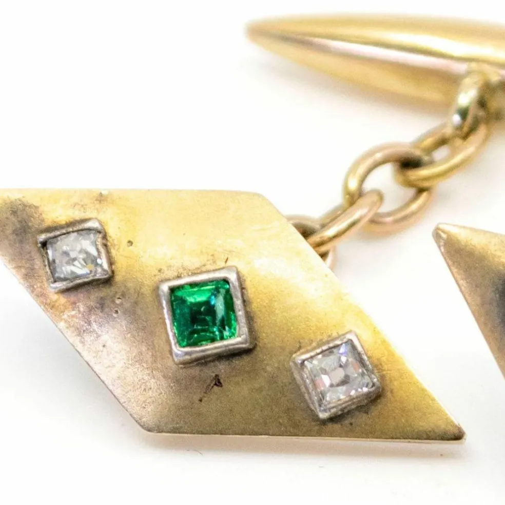 Boutons de manchette diamants, émeraudes