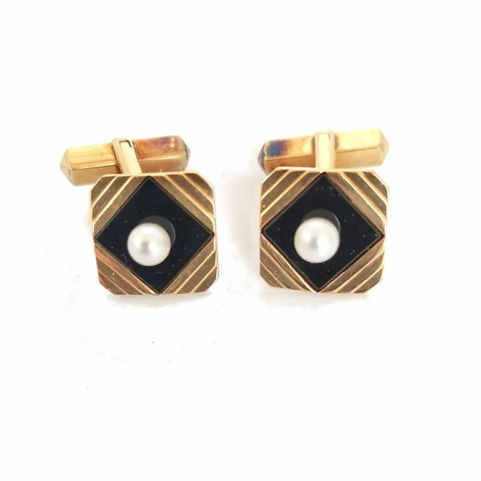 Boutons de manchette Echecs onyx perles