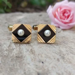 Boutons de manchette Echecs onyx perles