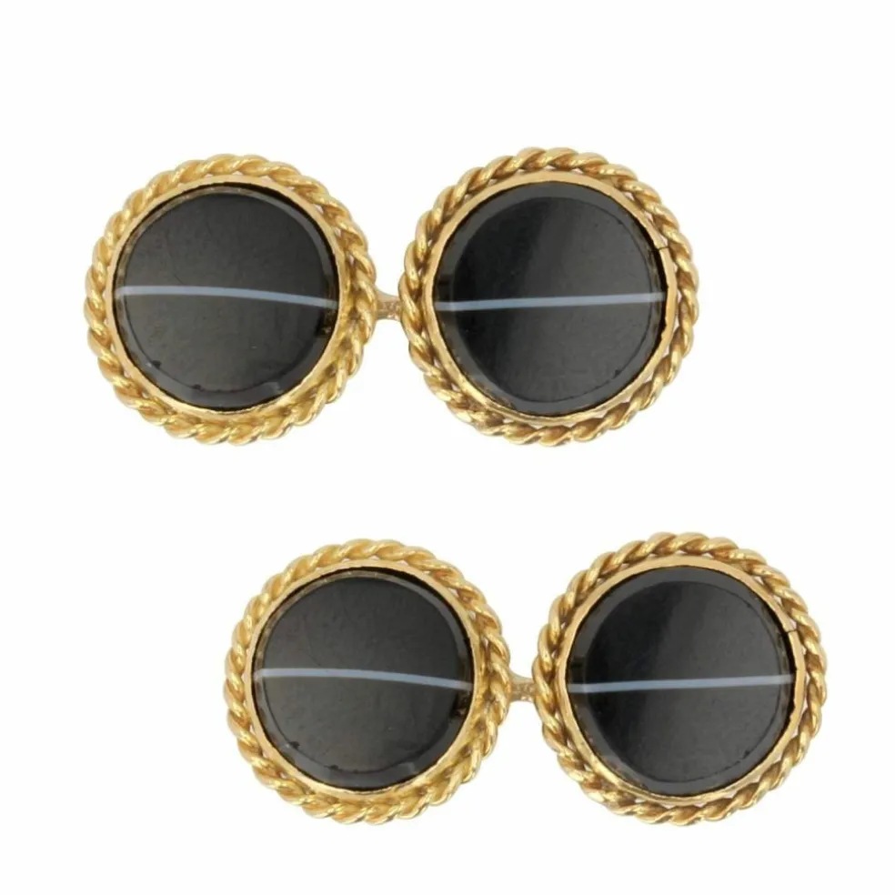 Boutons de manchette or et agate rubannée