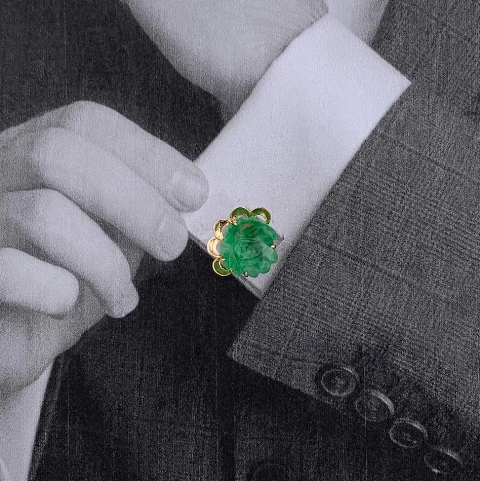 Boutons de manchette or rose, jade.