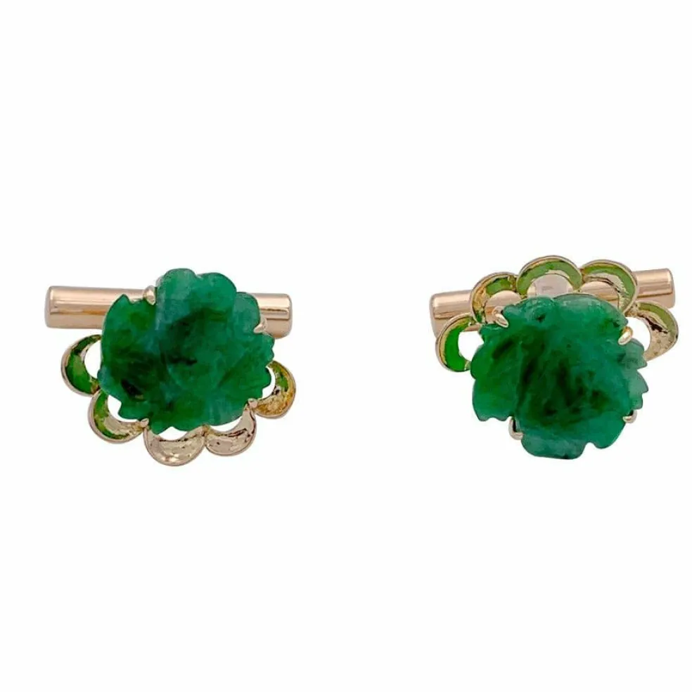 Boutons de manchette or rose, jade.