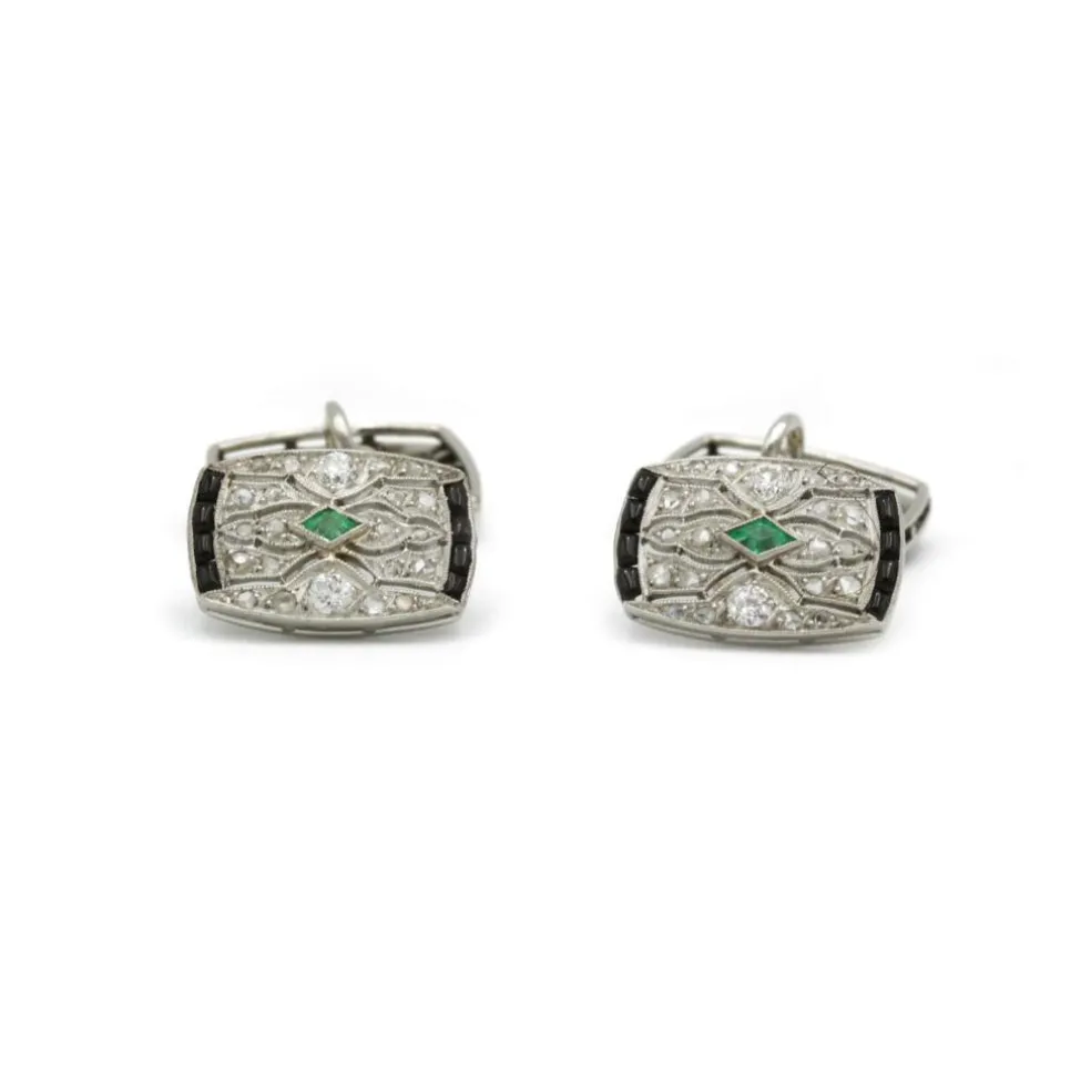 Boutons de Manchettes - Or, Platine, Diamants & Emeraudes