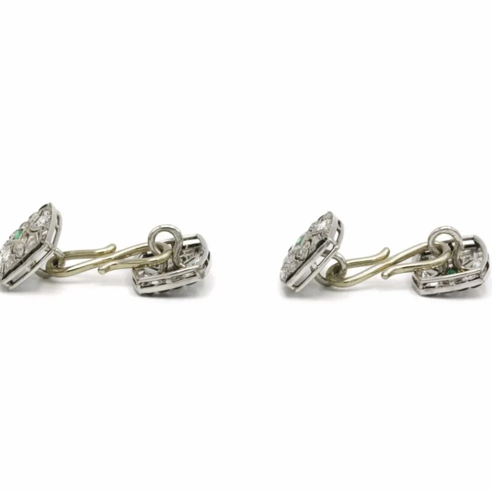 Boutons de Manchettes - Or, Platine, Diamants & Emeraudes