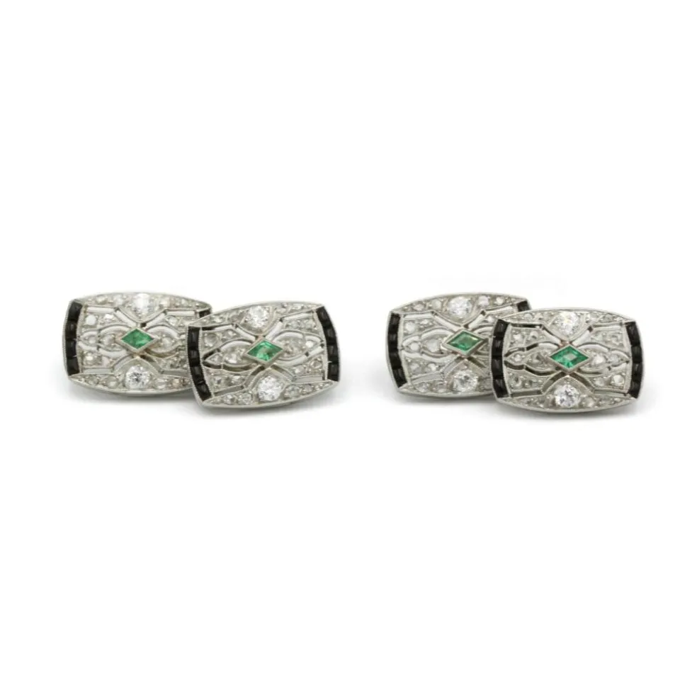 Boutons de Manchettes - Or, Platine, Diamants & Emeraudes