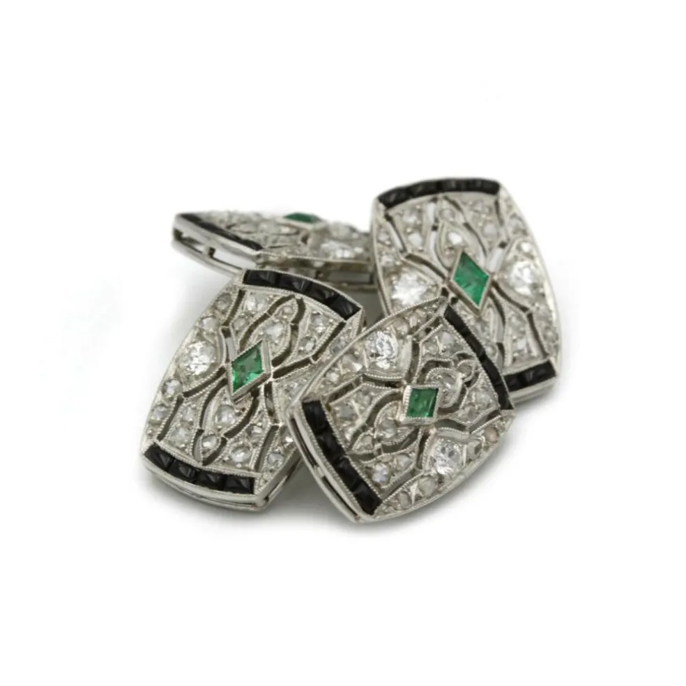 Boutons de Manchettes - Or, Platine, Diamants & Emeraudes