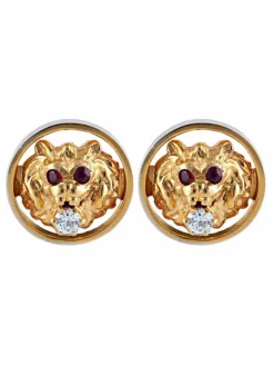 BOUTONS DE MANCHETTES "LION" OR/DIAMANTS & RUBIS