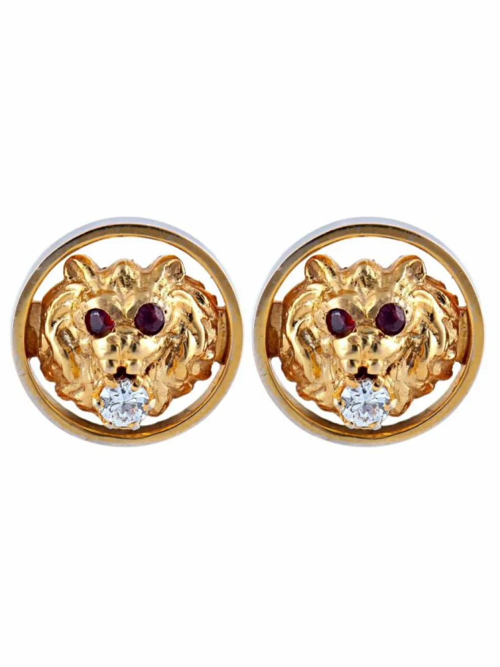 BOUTONS DE MANCHETTES "LION" OR/DIAMANTS & RUBIS