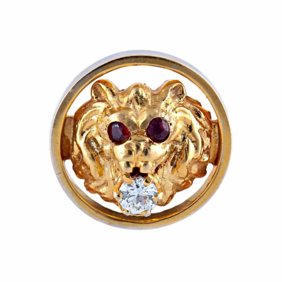 BOUTONS DE MANCHETTES "LION" OR/DIAMANTS & RUBIS
