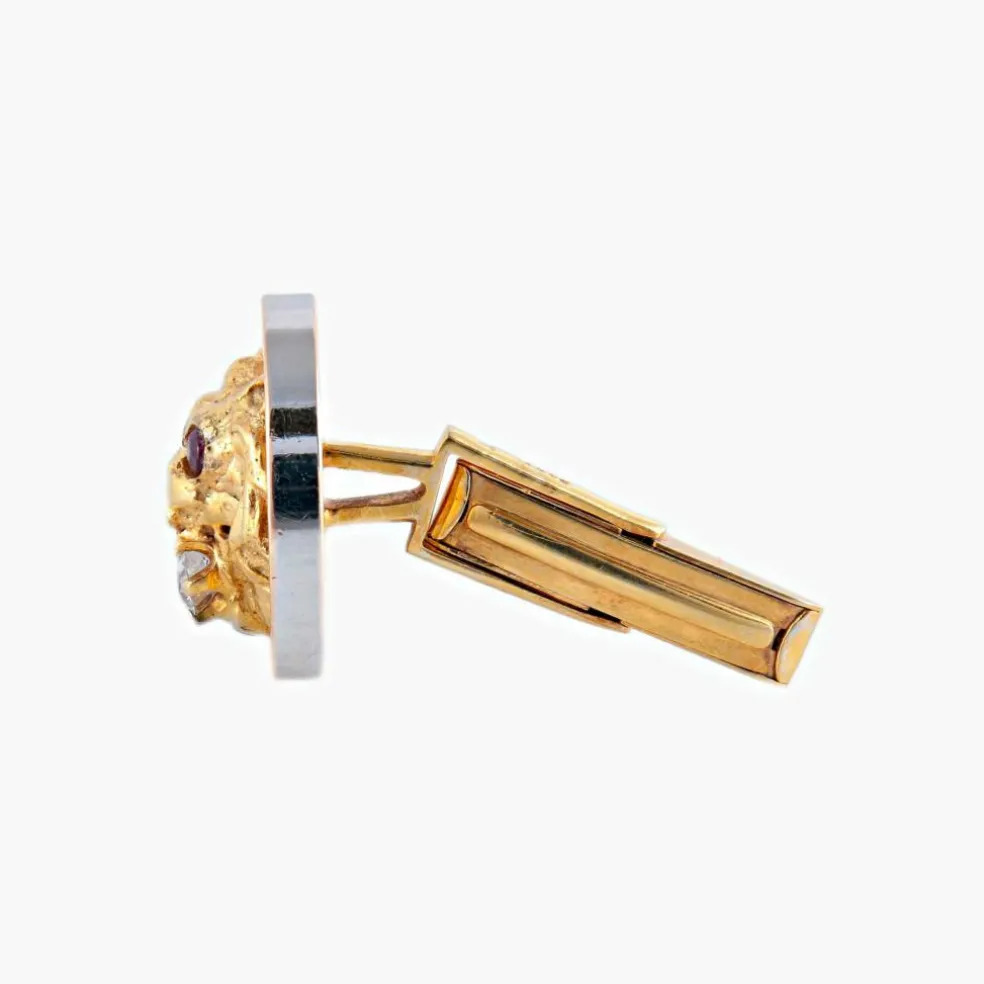BOUTONS DE MANCHETTES "LION" OR/DIAMANTS & RUBIS
