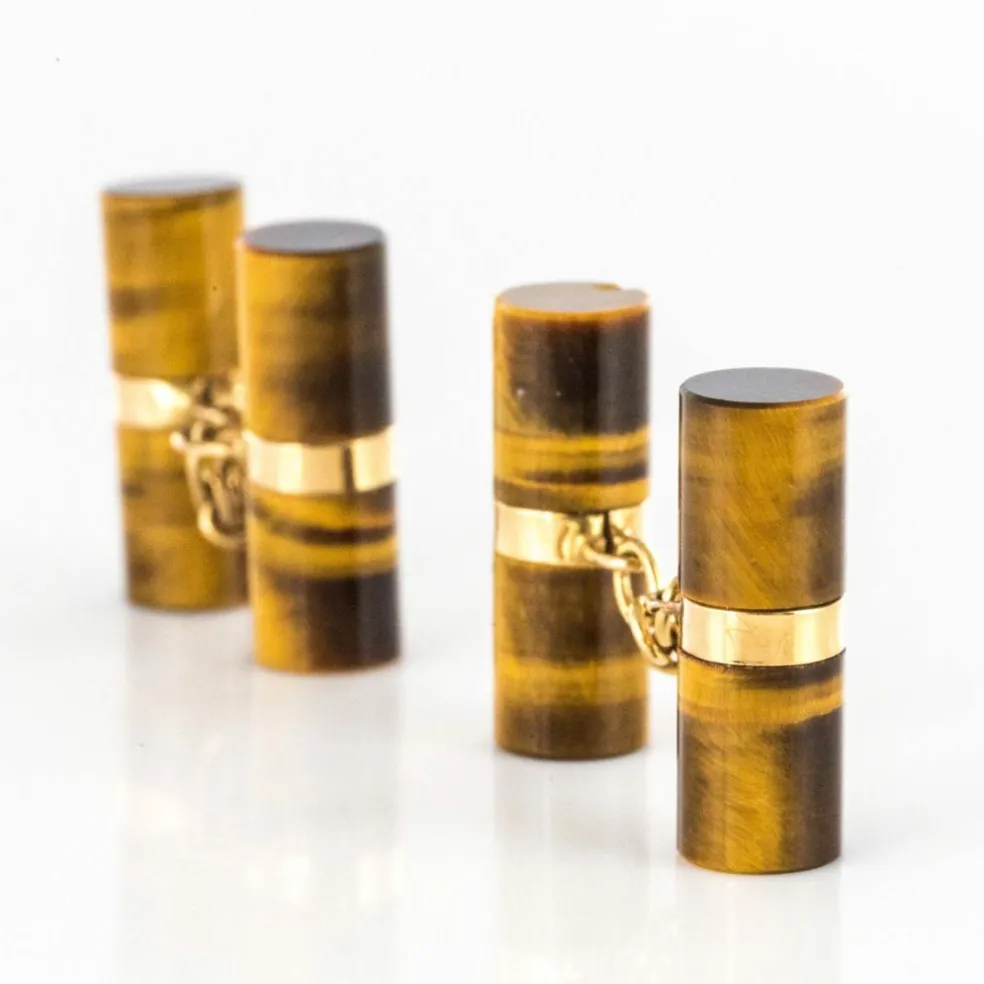 Boutons de manchettes oeil de tigre et or