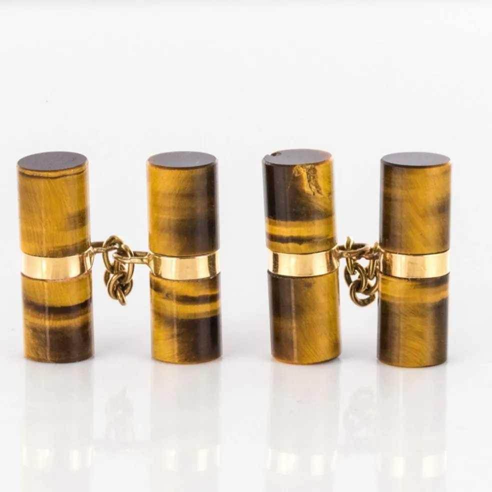 Boutons de manchettes oeil de tigre et or