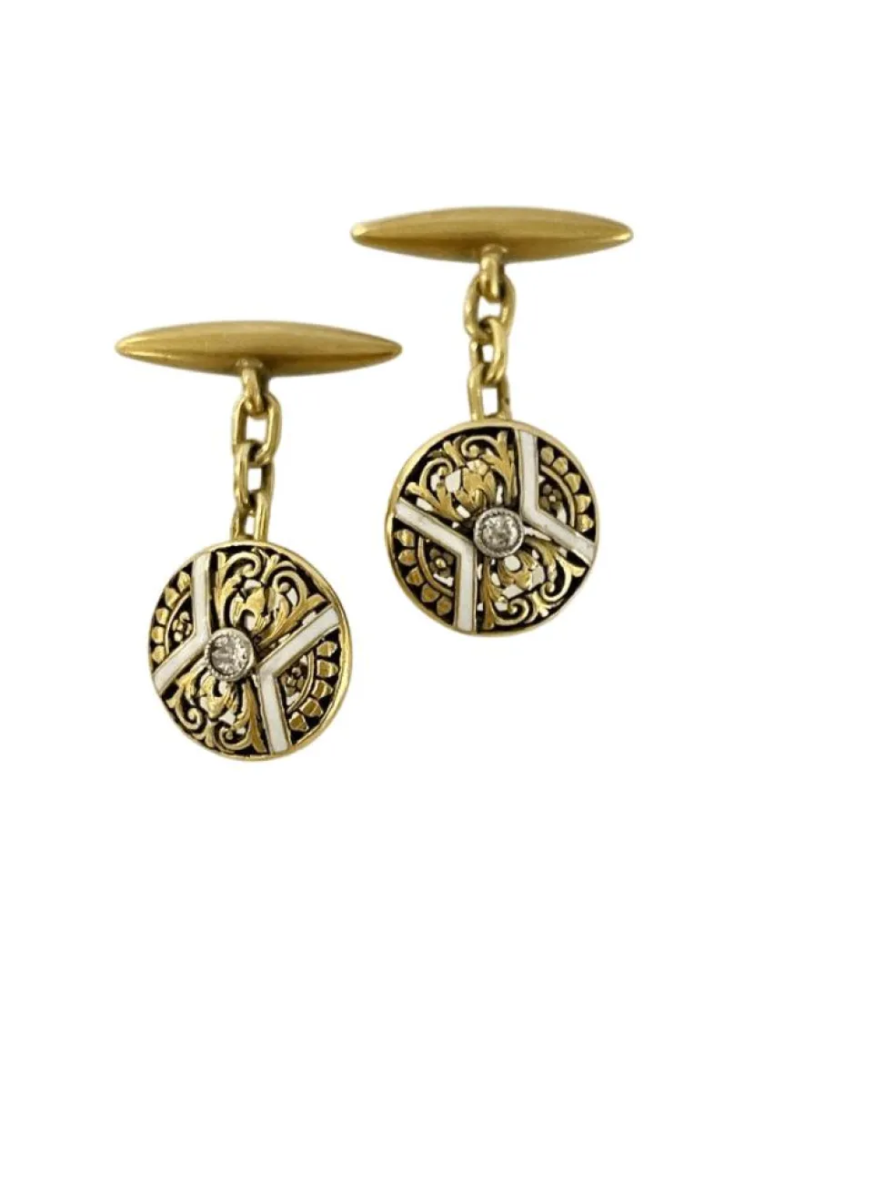 Boutons De Manchettes Or émail Diamants