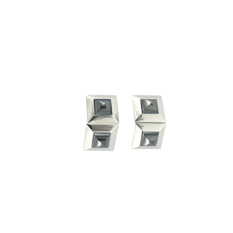 Boutons de manchettes or blanc et hématite
