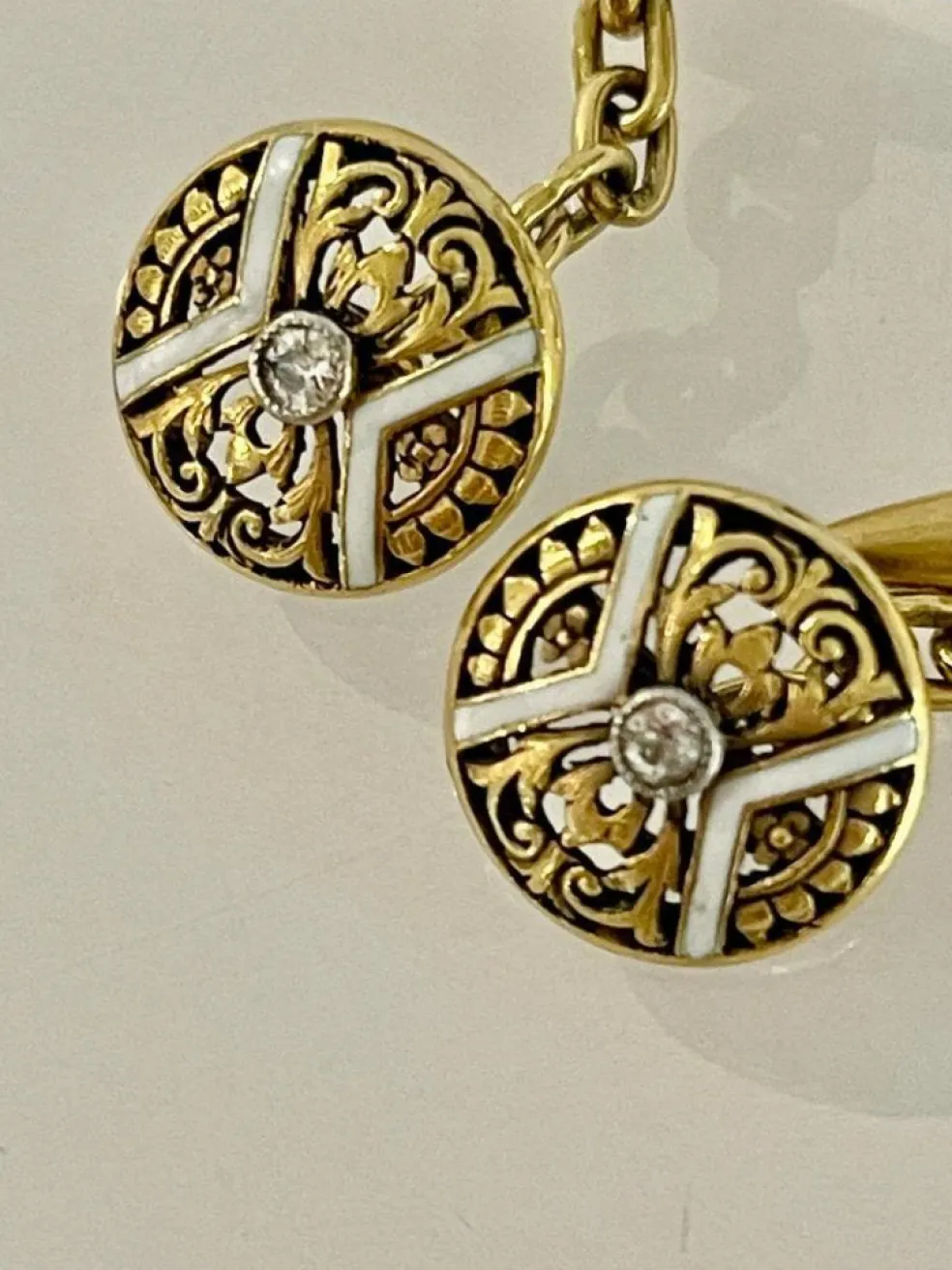 Boutons De Manchettes Or émail Diamants