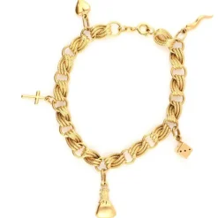 Bracelet à breloques en corde tressée en or jaune