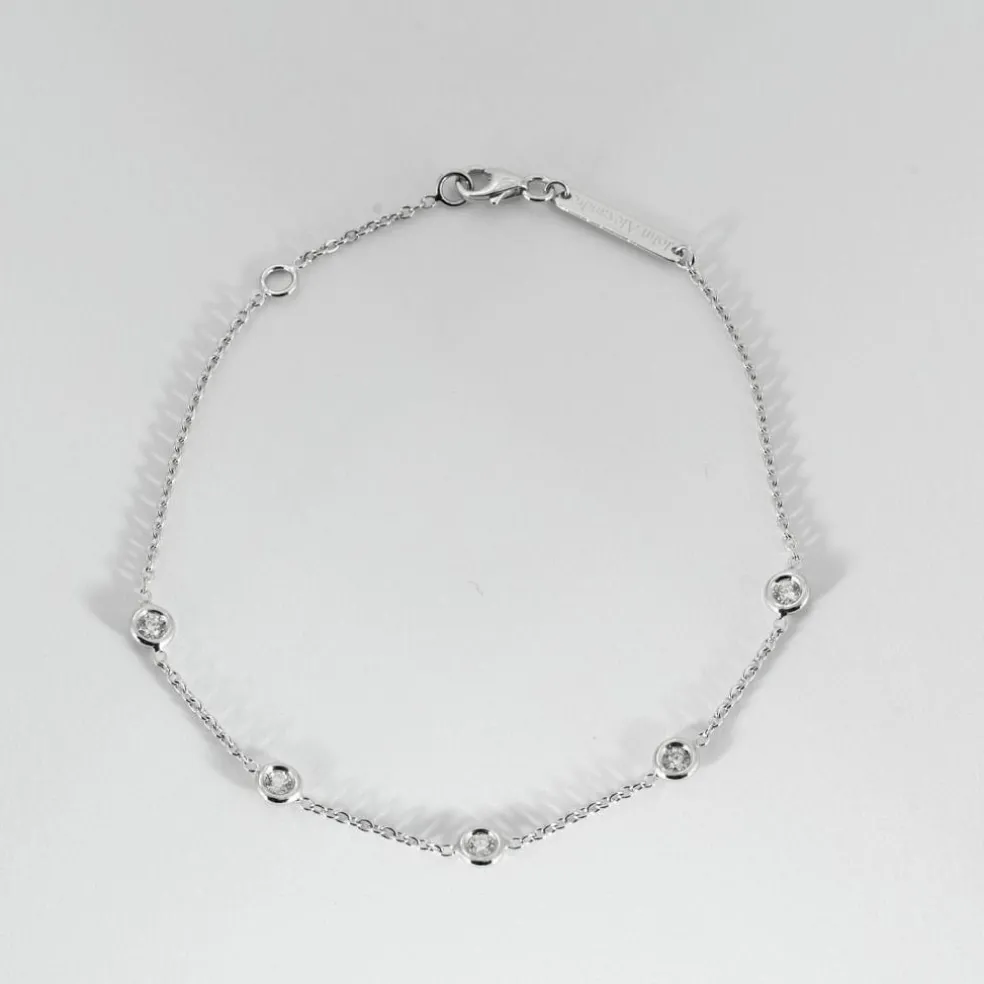 Bracelet 5 diamants or blanc