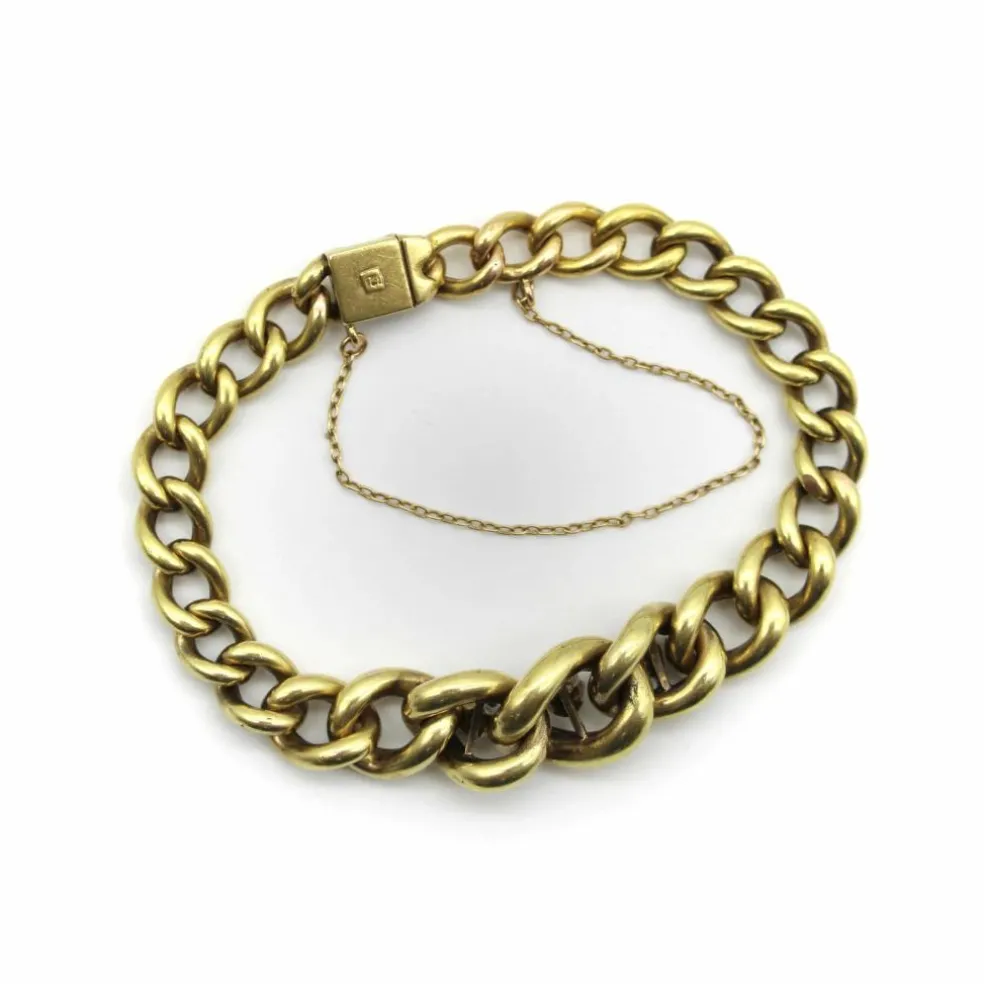 Bracelet à maille gourmette graduée édouardienne en or avec trois pierres