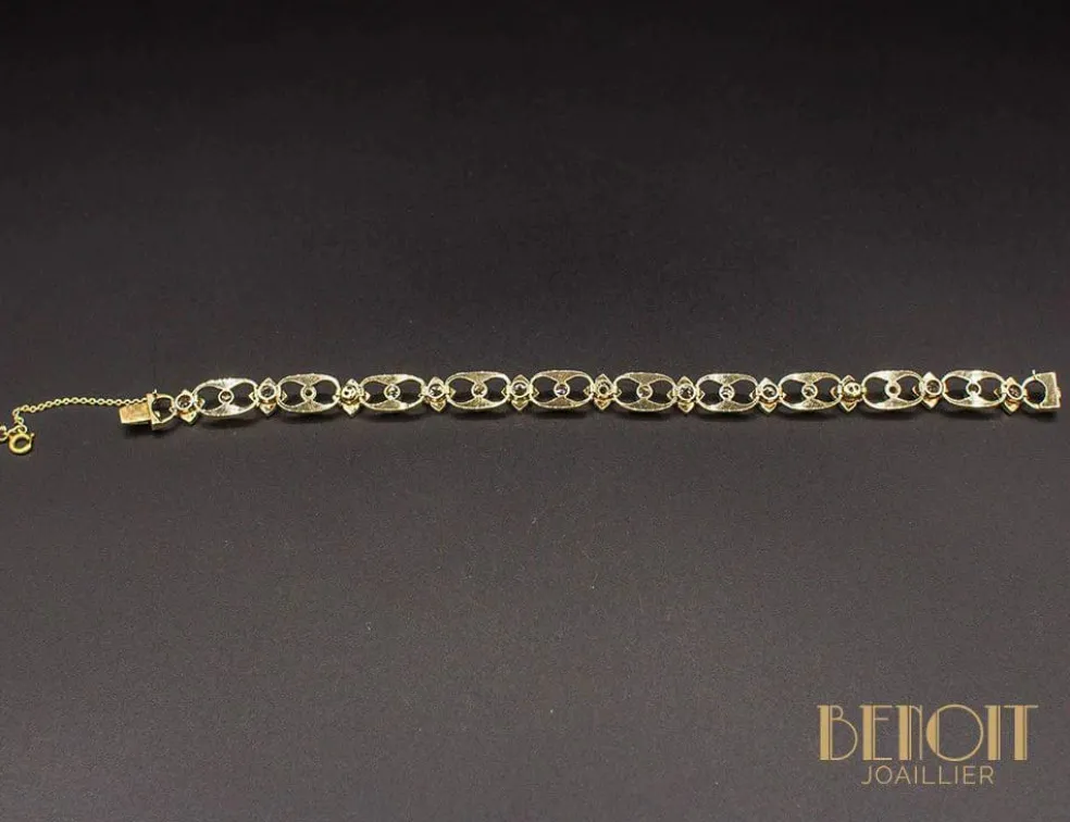 Bracelet 1950 or jaune, platine, diamants