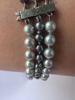 Bracelet 3 Rangs Perles De Tahiti Mers Du Sud Fermoir Or 18k 19 Cm