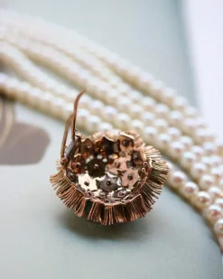 Bracelet 5 Rangs Perles de culture et Perles d'Emeraude avec Fermoir broche