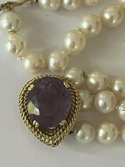 Bracelet 3 rangs Perles Fermoir Or Jaune Améthyste