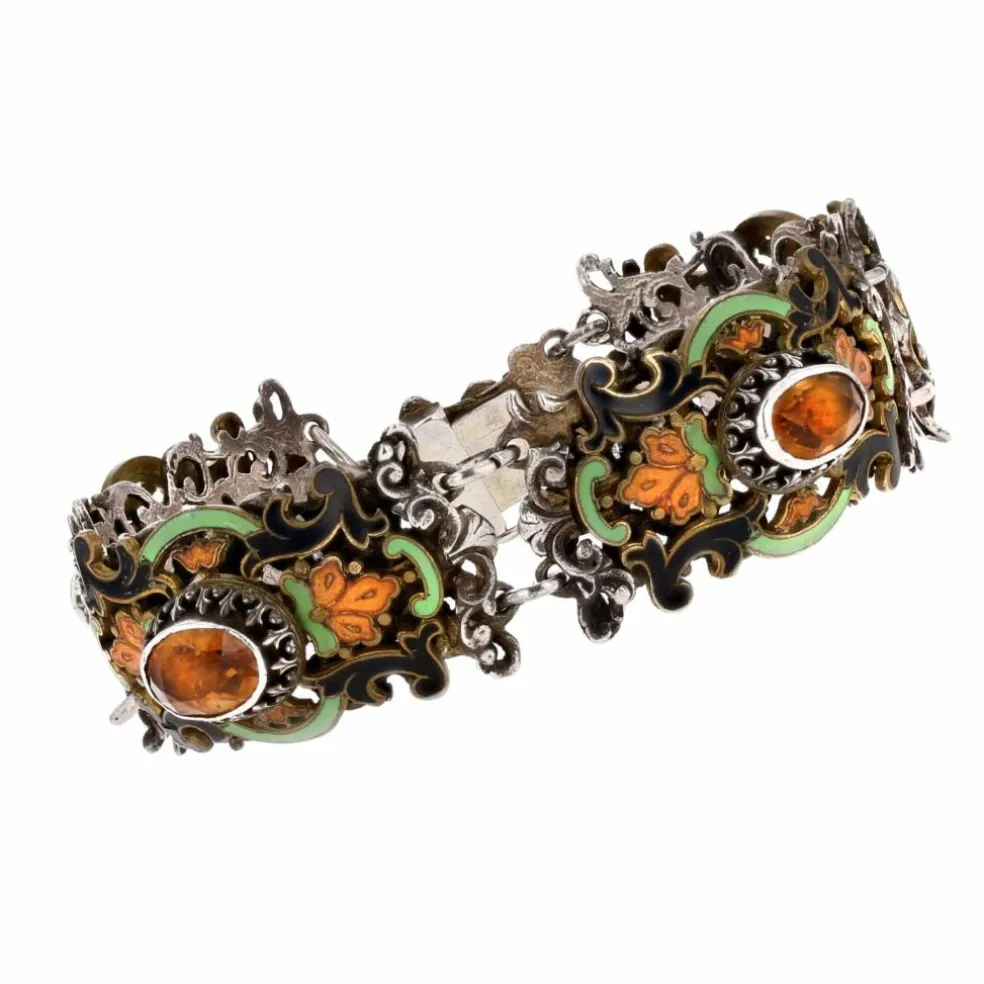 Bracelet ancien argent émail et citrines