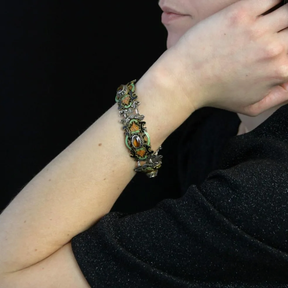 Bracelet ancien argent émail et citrines