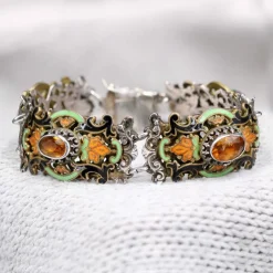 Bracelet ancien argent émail et citrines