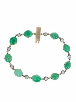 Bracelet ancien cabochons d'émeraudes or jaune diamants